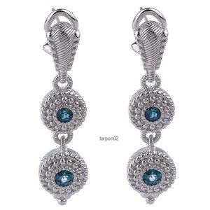 Judith Ripka Blue Topaz .60ct Drop Sterling Silver Omega-Back Earrings 1-1/2"NIB